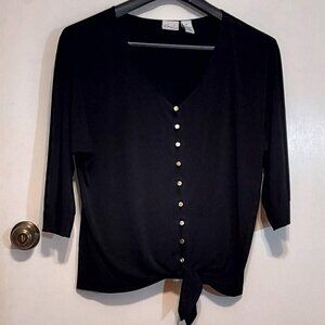 Kim Rogers Black Tie Front Silver Button Up 3/4 Sleeve Womans Tee Shirt SZ XL